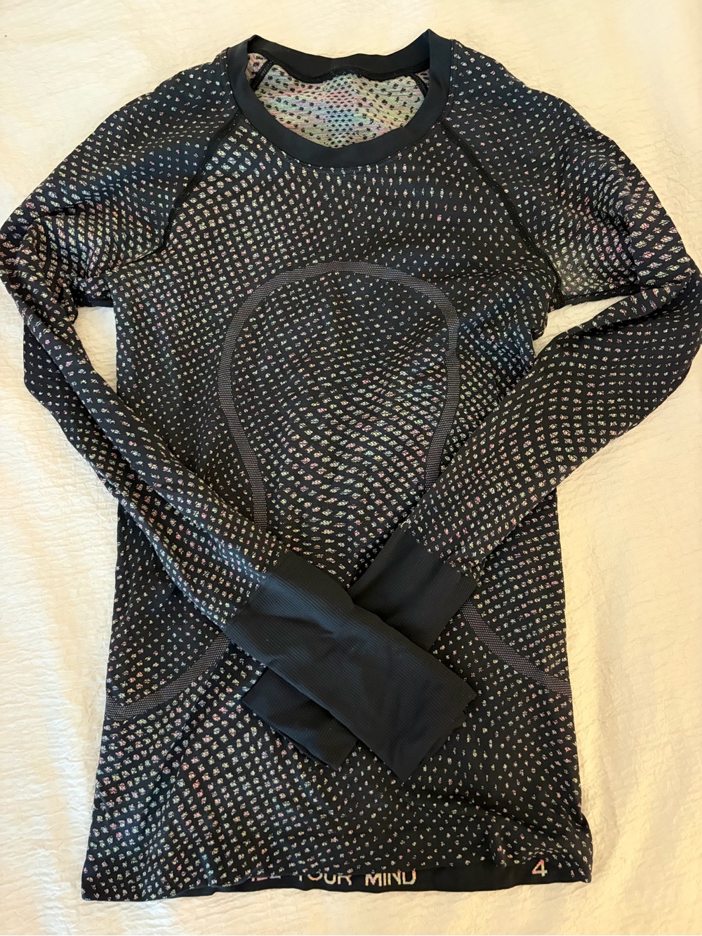 Black Patterned Long Sleeve Athletic Top
